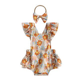 Nora - Baby Girls Flower Print Romper with Headband Sets